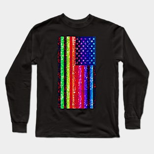 Super Rainbow American Flag Abstract Design Long Sleeve T-Shirt